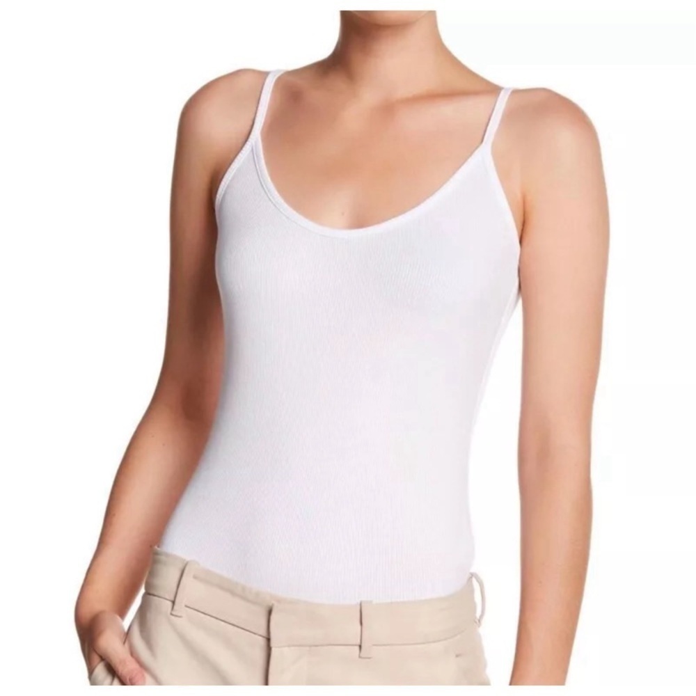 NWT VINCE White Ribbed Cami Thong Bodysuit